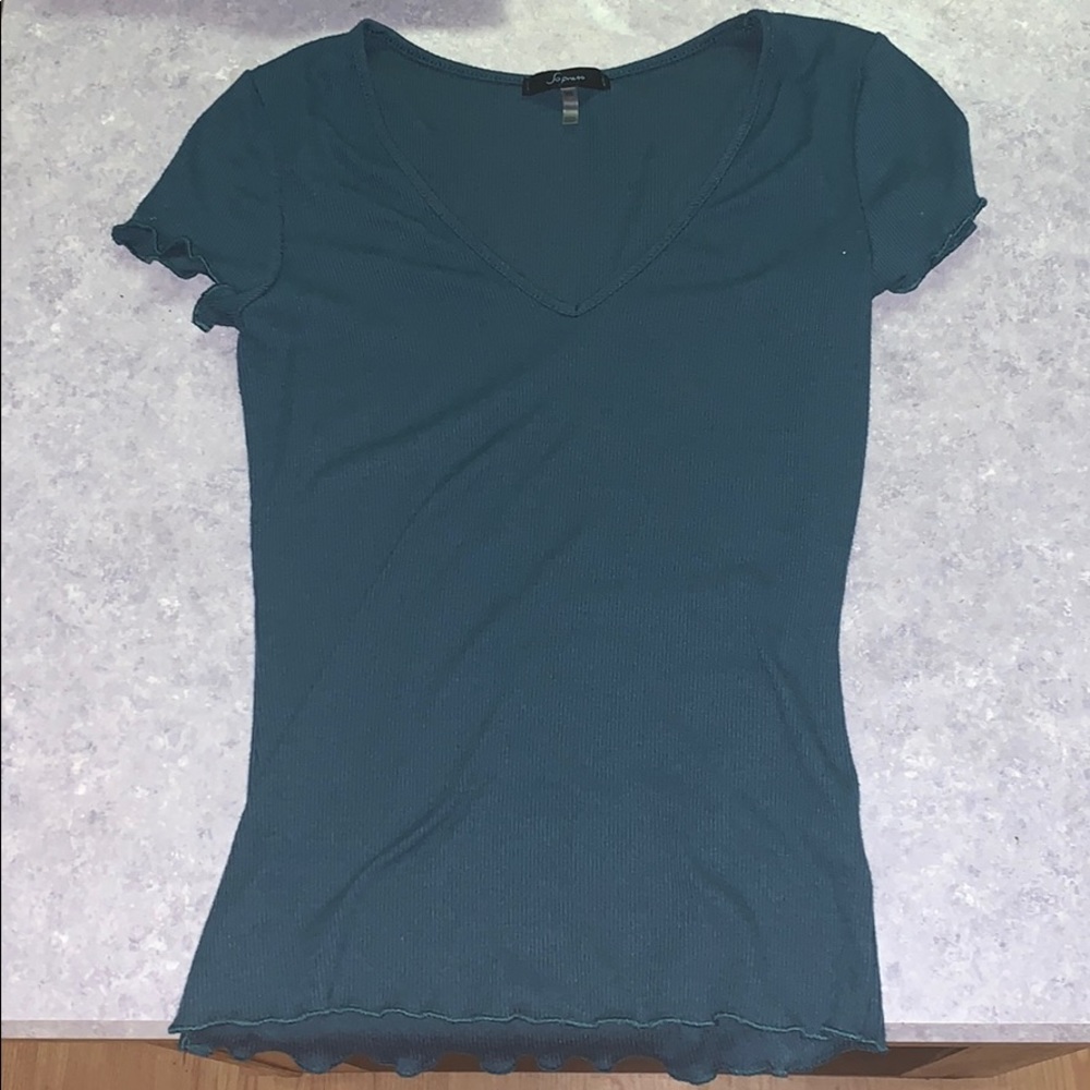 Blueish green frilly shirt
